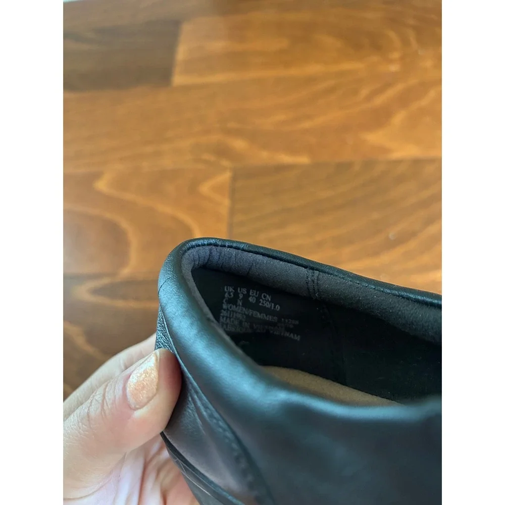 Clarks Everlay Coda Black Leather Ruched Slip On Loafers Womens 9 W Cushion Soft